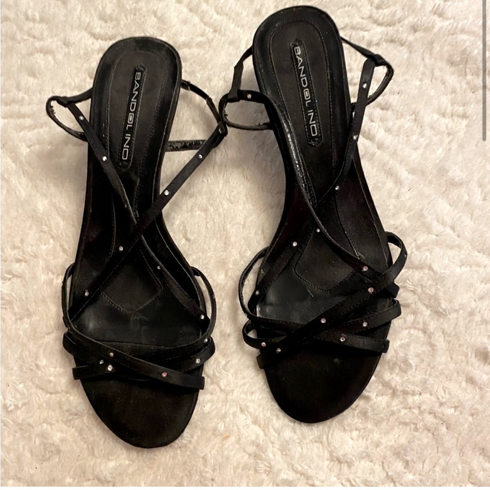 Black Dressy kitten Hills with rhinestones